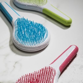 Michel Mercier Wet and Dry Hair Detangler - Soft Bristles Hair Brush - Anti-Slip Handle for Healthy, Shiny - Regular Hair - Green-White - 1 pc