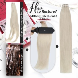 Moresoo Blonde Tape in Hair Extensions Human Hair Platinum Blonde Tape in Extensions 20 Inch Glue in Hair Extensions Real Silky Straight Human Hair for Women 60 100g 40PCS