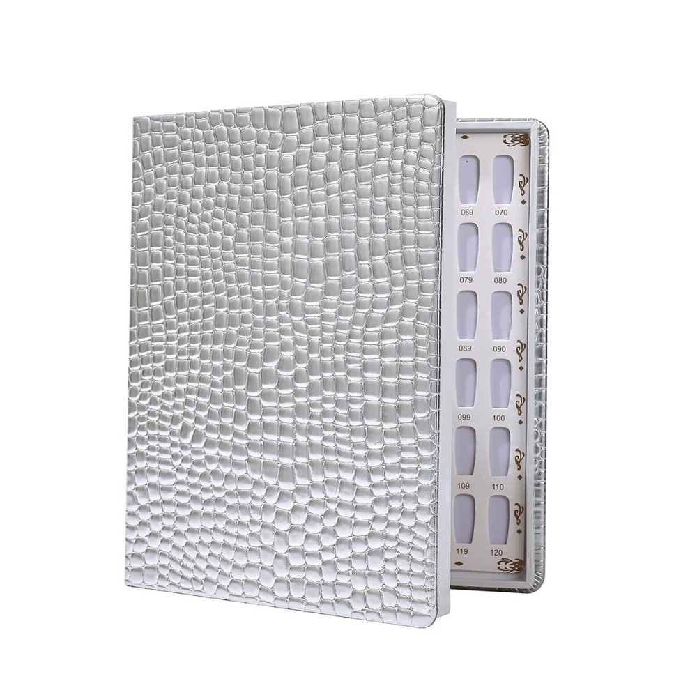NMKL 120 Nail Color Chart Display Book for Nail Polish UV Gel Color Cards Nail Salon Tool with False Nail Tips (Black) (Silver)