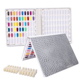 NMKL 120 Nail Color Chart Display Book for Nail Polish UV Gel Color Cards Nail Salon Tool with False Nail Tips (Black) (Silver)