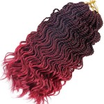 Wavy Senegalese Twist Crochet Braids 6packs/lot 14Inch 35Strands/Pack Synthetic Crochet Hair Curly Twist Braiding Hair (14 Inch, T1B/Burgundy)