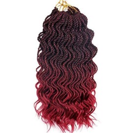 Wavy Senegalese Twist Crochet Braids 6packs/lot 14Inch 35Strands/Pack Synthetic Crochet Hair Curly Twist Braiding Hair (14 Inch, T1B/Burgundy)