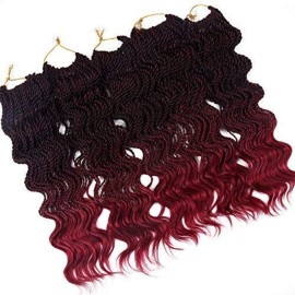 Wavy Senegalese Twist Crochet Braids 6packs/lot 14Inch 35Strands/Pack Synthetic Crochet Hair Curly Twist Braiding Hair (14 Inch, T1B/Burgundy)