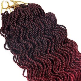 Wavy Senegalese Twist Crochet Braids 6packs/lot 14Inch 35Strands/Pack Synthetic Crochet Hair Curly Twist Braiding Hair (14 Inch, T1B/Burgundy)