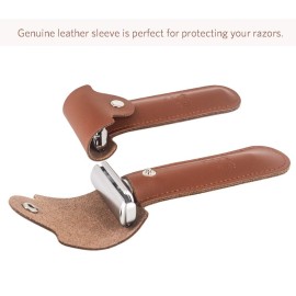 Travel Double Edge Safety Razor, River Lake RZ700 Long Handle Adjustable Classic Safety Shaver Razor (Razor with Protective Case,Brown)