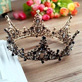 Jovono Baroque Black Crowns and Tiaras Rhinestone Bride Wedding Queen Crown Crystal Tiara for Women