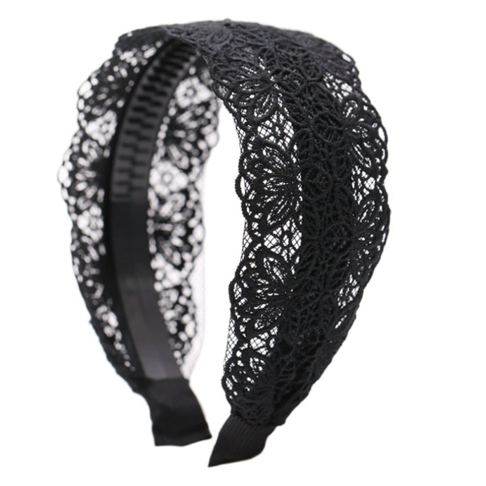 Fashion 2 Inch Wide Lace Headband Hair Band with Teeth for Women and Girls (Black) Fashion 2 Inch Wide Lace Headband Hair Band with Teeth for Women and Girls (Black)
