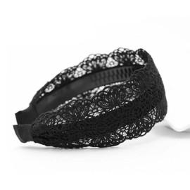 Fashion 2 Inch Wide Lace Headband Hair Band with Teeth for Women and Girls (Black) Fashion 2 Inch Wide Lace Headband Hair Band with Teeth for Women and Girls (Black)