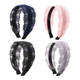 Fashion 2 Inch Wide Lace Headband Hair Band with Teeth for Women and Girls (Black) Fashion 2 Inch Wide Lace Headband Hair Band with Teeth for Women and Girls (Black)