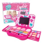 My First Makeup Set for Young Girls - Kids Vanity Kit With Mirror, Foldable Palette, Pink Washable Laptop Design - Gift for Little Girls and Toddlers