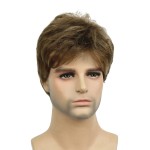 Lydell Men Wig Golden Brown Mix Short Straight Hair Synthetic Full Wigs 6 inches