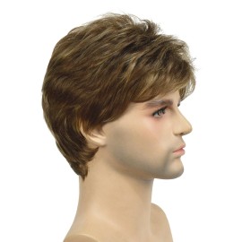 Lydell Men Wig Golden Brown Mix Short Straight Hair Synthetic Full Wigs 6 inches