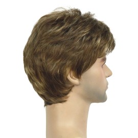 Lydell Men Wig Golden Brown Mix Short Straight Hair Synthetic Full Wigs 6 inches
