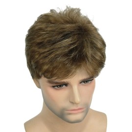 Lydell Men Wig Golden Brown Mix Short Straight Hair Synthetic Full Wigs 6 inches