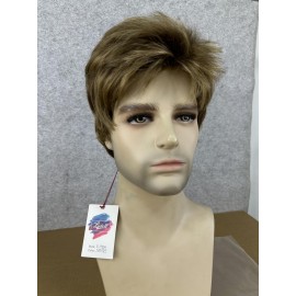 Lydell Men Wig Golden Brown Mix Short Straight Hair Synthetic Full Wigs 6 inches