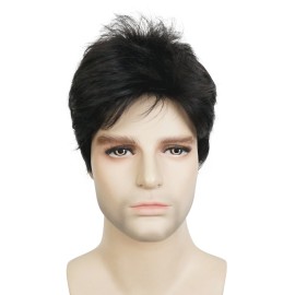 Lydell Men Wig Natural Short Straight Hair Synthetic Full Wigs (Natural Black)
