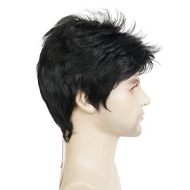 Lydell Men Wig Natural Short Straight Hair Synthetic Full Wigs (Natural Black)