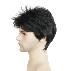 Lydell Men Wig Natural Short Straight Hair Synthetic Full Wigs (Natural Black)