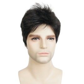 Lydell Men Wig Natural Short Straight Hair Synthetic Full Wigs (Natural Black)