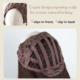 SARLA Clip in U Part Hair Extensions Synthetic Long Wavy Curly Thick Full Head Hairpiece for Women Light Auburn 24 Inch SARLA Clip in U Part Hair Extensions Synthetic Long Wavy Curly Thick Full Head Hairpiece for Women Light Auburn 24 Inch