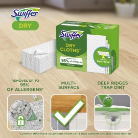 Swiffer Sweep + Mop, Dry Pads Refill, Floor Cleaner for Dirt, Dust, Hair, Cleaning Cloths for Mopping Home, Bathroom, Kitchen, Dust Mop, Floor Duster, Unscented, 52ct