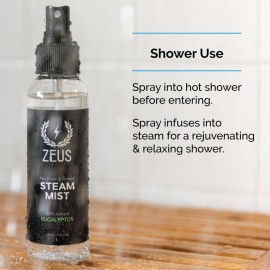 ZEUS Natural 100% Eucalyptus Essential Oil Shower Steam Mist, Aromatherapy Spray for Room, Bath, Congestion & Pre-Shave, Sauna & Spa Steam Mist (MADE IN USA) 4 oz. ZEUS Natural 100% Eucalyptus Essential Oil Shower Steam Mist, Aromatherapy Spray for Room, Bath, Congestion & Pre-Shave, Sauna & Spa Steam Mist (MADE IN USA) 4 oz.
