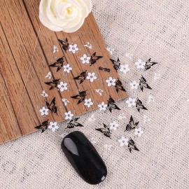 ALLYDREW 24 Sheets Black & White Flowers with Rhinestones Nail Stickers Set Nail Art