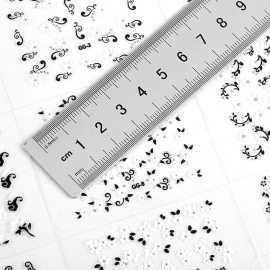 ALLYDREW 24 Sheets Black & White Flowers with Rhinestones Nail Stickers Set Nail Art