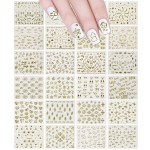 24 Sheets Gold Crowns, Gold Stars & Gold Vines Nail Stickers Set Nail Art