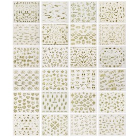 24 Sheets Gold Crowns, Gold Stars & Gold Vines Nail Stickers Set Nail Art