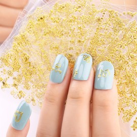 24 Sheets Gold Crowns, Gold Stars & Gold Vines Nail Stickers Set Nail Art