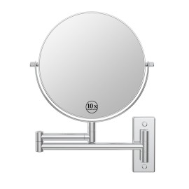 LANSI Wall Mounted Makeup Mirror, 10x/1x Double-Sided Magnifying Mirror, 360 Extendable Arm Bathroom Mirror, 8 inch Vanity Mirror for Makeup or Shaving Chrome Finish
