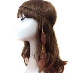 Women Lady Bohemian Tassels Hairband Headwear Hippie Feather Headband Hair Hoop Handmade Indian Fascinator Headband Hair Bands Headdress Hair Accessories (B)