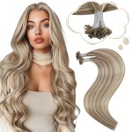 Moresoo U Tip Hair Extensions Light Brown With Platinum Blonde Highlights - Keratin Human Hair - UTip - 50G/50S