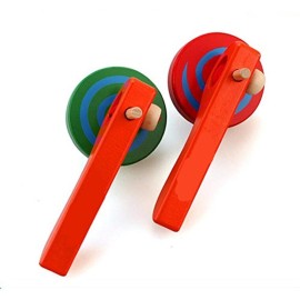 FQStech Wooden Spinning Top Gyroscope peg-top with Handle and Pull String Wire,can Last Long time, Color Random