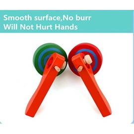 FQStech Wooden Spinning Top Gyroscope peg-top with Handle and Pull String Wire,can Last Long time, Color Random