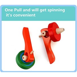 FQStech Wooden Spinning Top Gyroscope peg-top with Handle and Pull String Wire,can Last Long time, Color Random