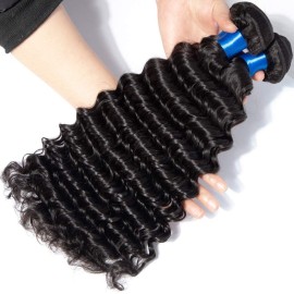 Cranberry Hair Virgin Brazilian Deep Wave 3 Bundles Human Hair Extensions Pack of 3 10Inch 12Inch 14Inch Unprocessed Deep Wave Weave Mixed Length Natural Black Color