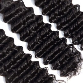 Cranberry Hair Virgin Brazilian Deep Wave 3 Bundles Human Hair Extensions Pack of 3 10Inch 12Inch 14Inch Unprocessed Deep Wave Weave Mixed Length Natural Black Color