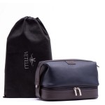 Vetell Leo Large Leather Men\'s Travel Toiletry and Shaving Case Bag with Upper and Lower Zippered Compartments, 3 Interior Loops and Carrying Handles