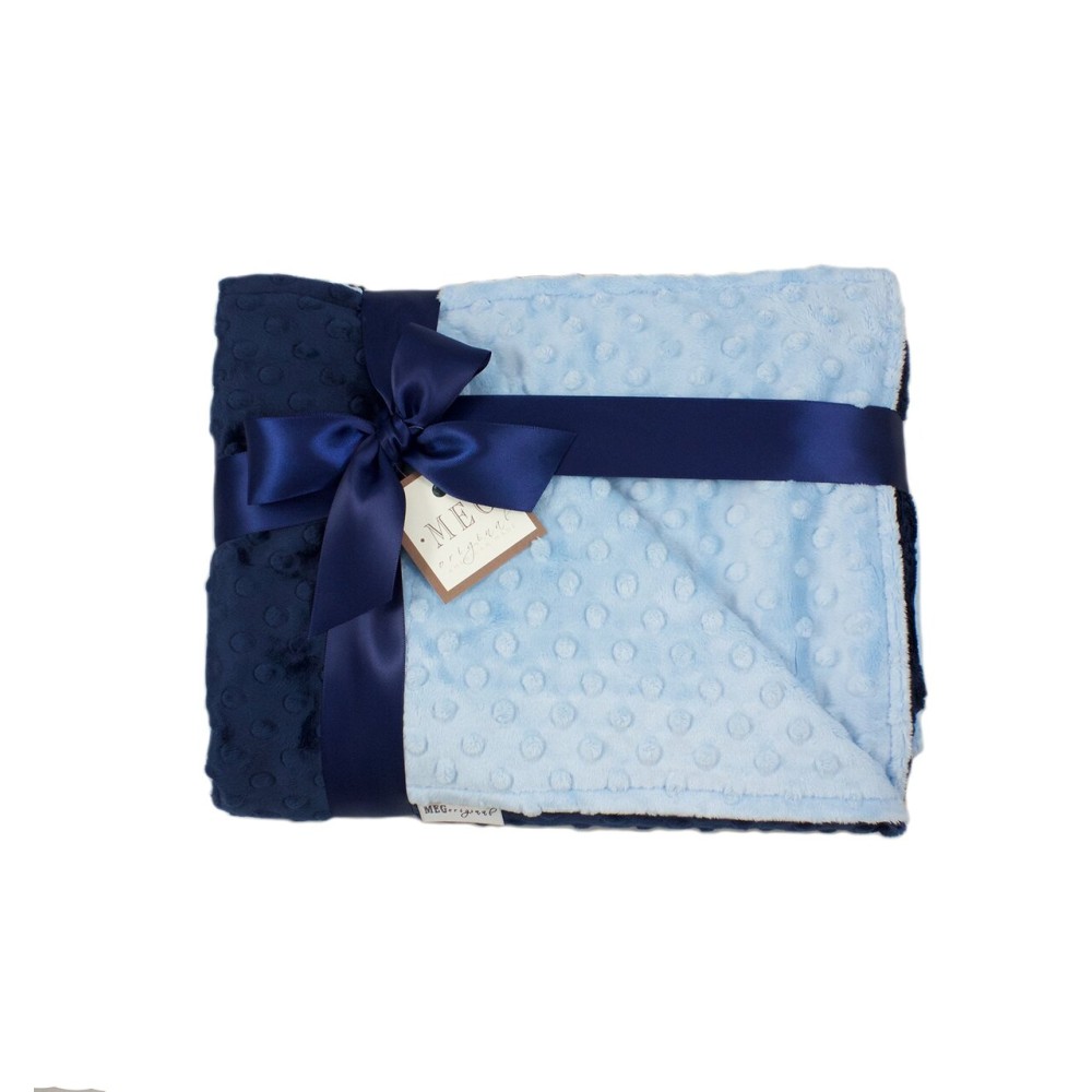 MEG ORIGINAL Minky Dot Crib Blanket, Navy Blue & Baby Blue, Reversible Baby Boy Blanket