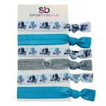 Sportybella Girls Hair Accessories - No Crease, No Tug Hair Ties and Ponytail Holders with Figure Skating Design (Blue/Silver), 6pcs