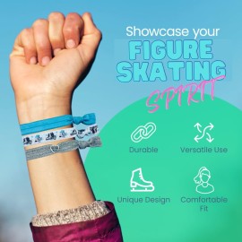 Sportybella Girls Hair Accessories - No Crease, No Tug Hair Ties and Ponytail Holders with Figure Skating Design (Blue/Silver), 6pcs