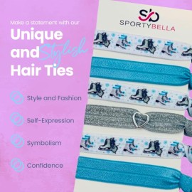 Sportybella Girls Hair Accessories - No Crease, No Tug Hair Ties and Ponytail Holders with Figure Skating Design (Blue/Silver), 6pcs