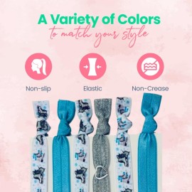 Sportybella Girls Hair Accessories - No Crease, No Tug Hair Ties and Ponytail Holders with Figure Skating Design (Blue/Silver), 6pcs