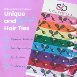 Multi-Colored Tennis Hair Ties for Girls, No Crease Elastics with Tennis Racket Design, Ponytail Ties for Tennis Players (8 pcs) - by SPORTYBELLA Multi-Colored Tennis Hair Ties for Girls, No Crease Elastics with Tennis Racket Design, Ponytail Ties for Tennis Players (8 pcs) - by SPORTYBELLA