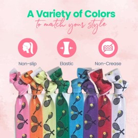 Multi-Colored Tennis Hair Ties for Girls, No Crease Elastics with Tennis Racket Design, Ponytail Ties for Tennis Players (8 pcs) - by SPORTYBELLA Multi-Colored Tennis Hair Ties for Girls, No Crease Elastics with Tennis Racket Design, Ponytail Ties for Tennis Players (8 pcs) - by SPORTYBELLA