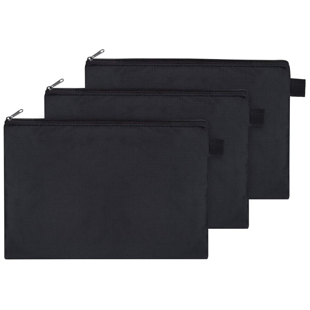 Sun Life Style Zipper Bag - Set Of 3 - Carry All Pouch To Organize Travel Toiletries Pens Cosmetics (9.5 x 6.5, Black)