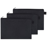Sun Life Style Zipper Bag - Set Of 3 - Carry All Pouch To Organize Travel Toiletries Pens Cosmetics (9.5 x 6.5, Black)