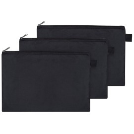 Sun Life Style Zipper Bag - Set Of 3 - Carry All Pouch To Organize Travel Toiletries Pens Cosmetics (9.5 x 6.5, Black)